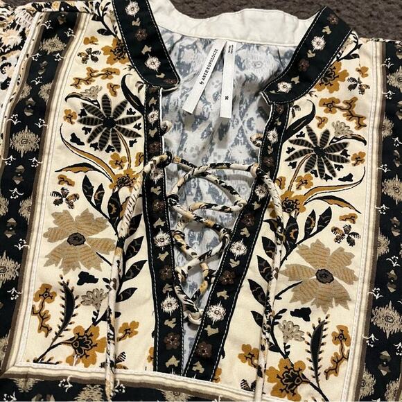 Anthropologie Pleated Puff Sleeve Lace Up Blouse - Picture 7 of 8